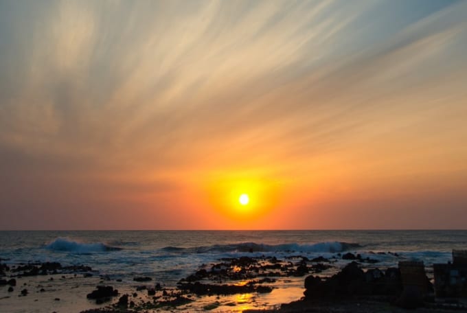 黄金崎「不老ふ死温泉」美しい夕日