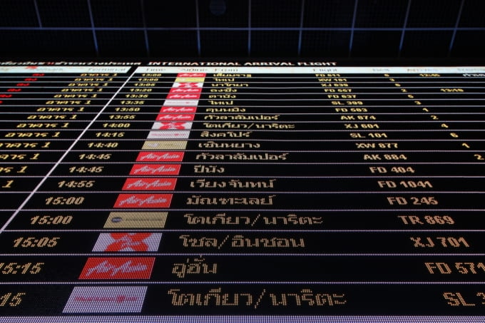 ドンムアン空港の行き先案内板