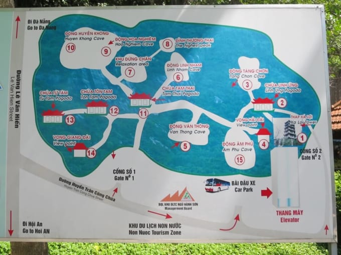 五行山の観光マップ（ベトナム・ダナン）