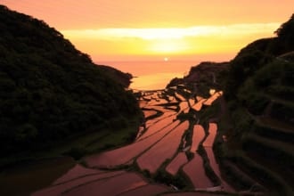 浜野浦の棚田の夕焼け