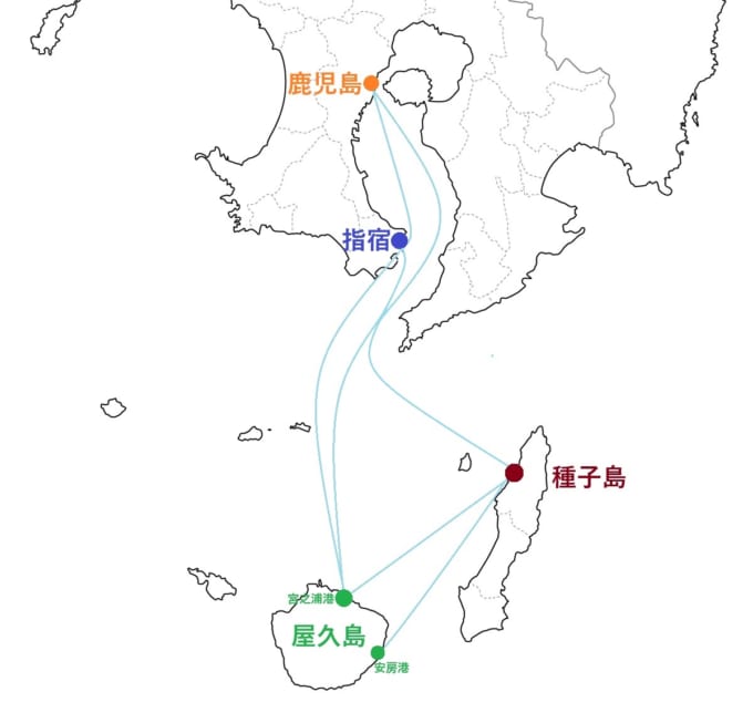 種子屋久高速船　航路図