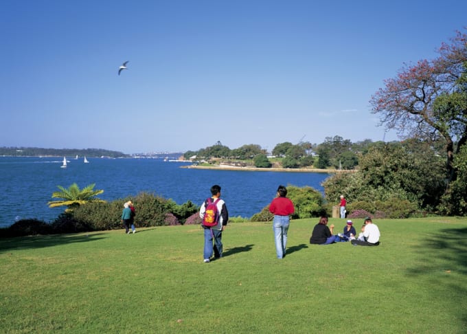 シドニー王立植物園園内でくつろぐ人