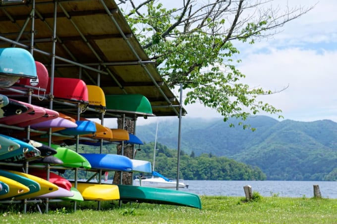 野尻湖でカヌー（長野）