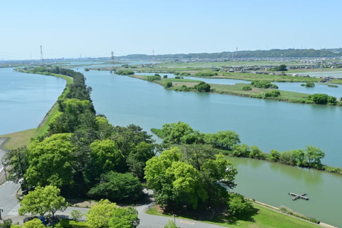 国営木曽三川公園の展望タワーからの展望と千本松原