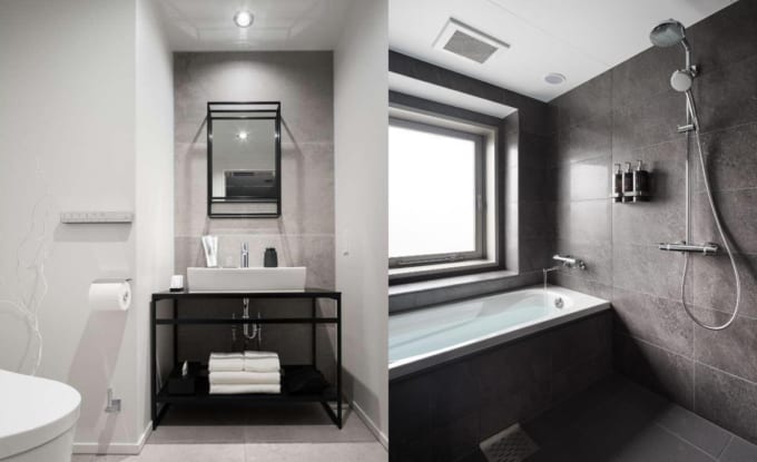 「BnA Alter Museum」客室のバスルームと洗面台