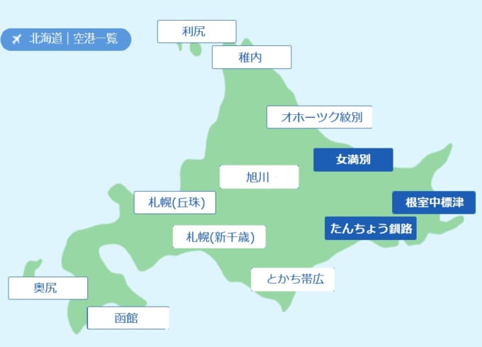 道東エリア　3つの空港マップ