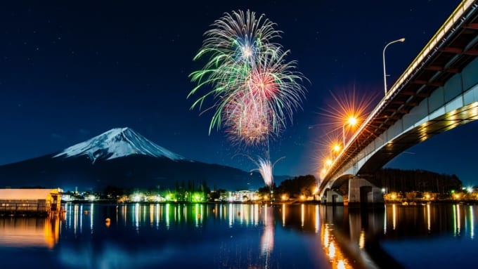 河口湖大橋の花火大会