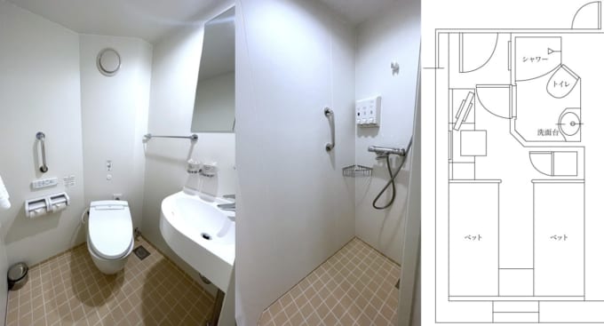 新日本海フェリー「けやき」の客室（ステートSツインのバスルーム）