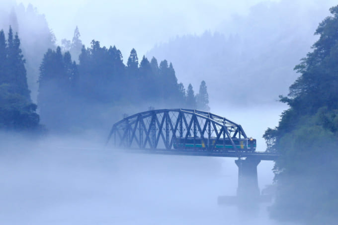JR只見線「第四只見川橋梁」川霧