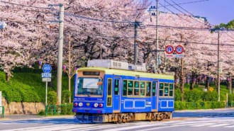 路面電車と飛鳥山公園（東京・王子）