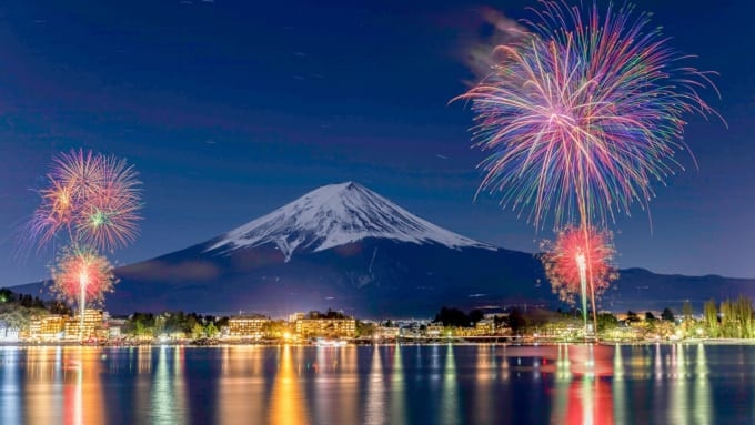 河口湖・冬花火