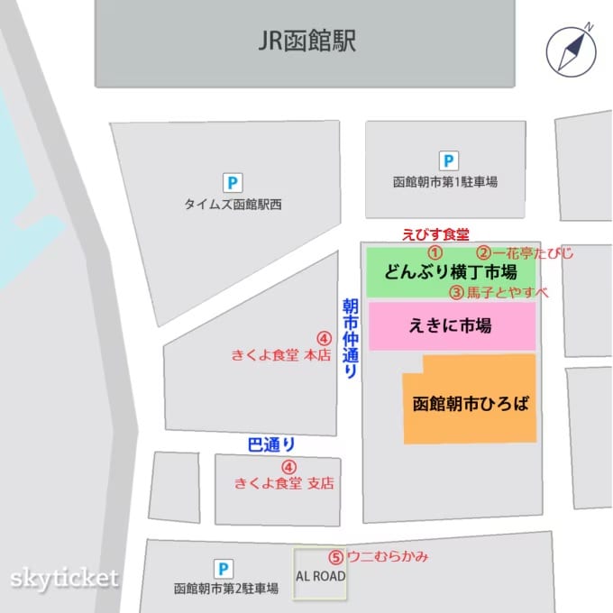 函館朝市マップ