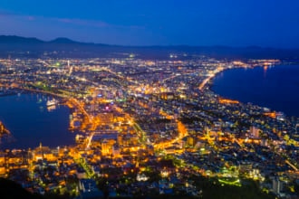 街の函館の夕暮れ