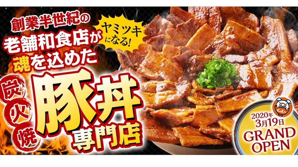 本格炭火で焼き上げる「炭火焼豚丼」が500円！《炭火焼豚丼と熟成豚とんかつ 浜松とんとん庵》2020年3/19、浜松市にオープン