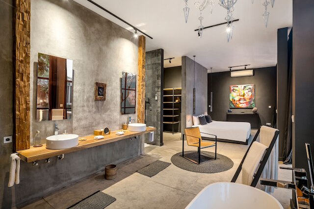 ロフト ボルケーノ バイ アルフレッド イン バリ - スタイリッシュ 2 ベッドルーム ロフト ウィズ プール ガーデン ライスフィールド ビュー