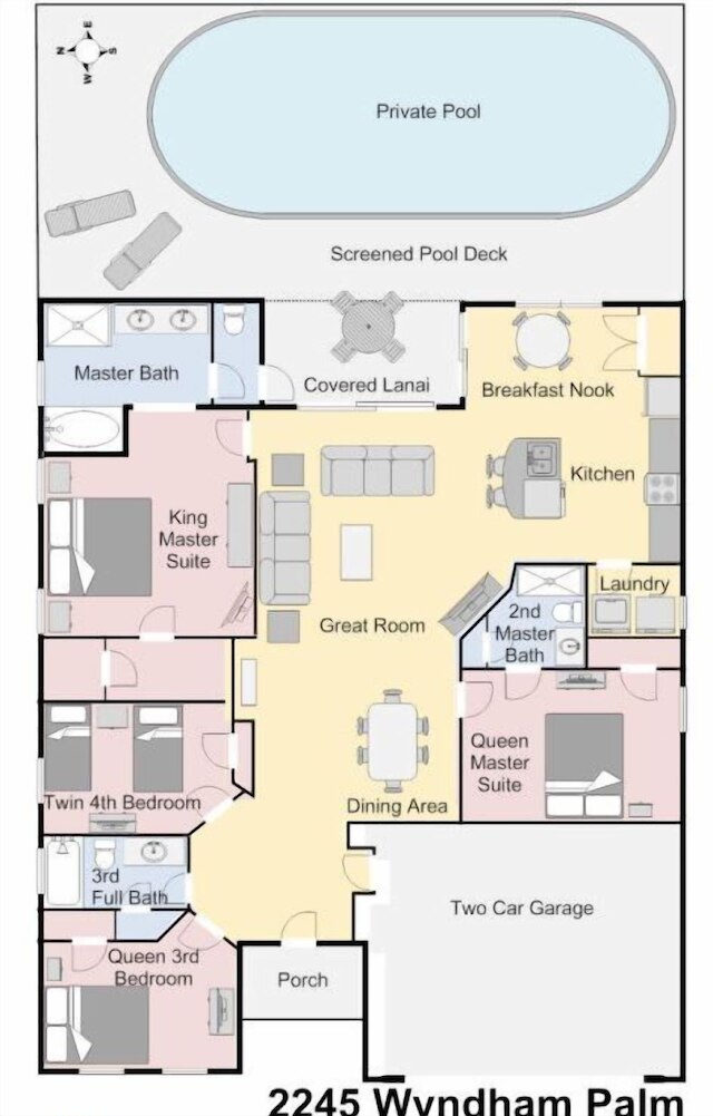 ベッド 4 台、2245