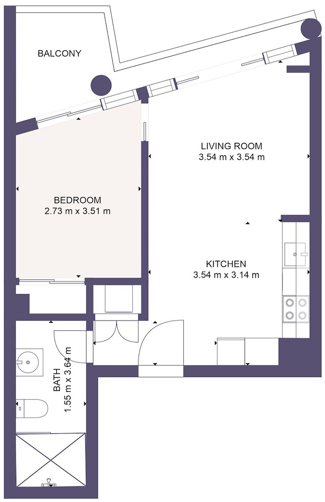 CBDの愛らしい温かいワンベッドルーム