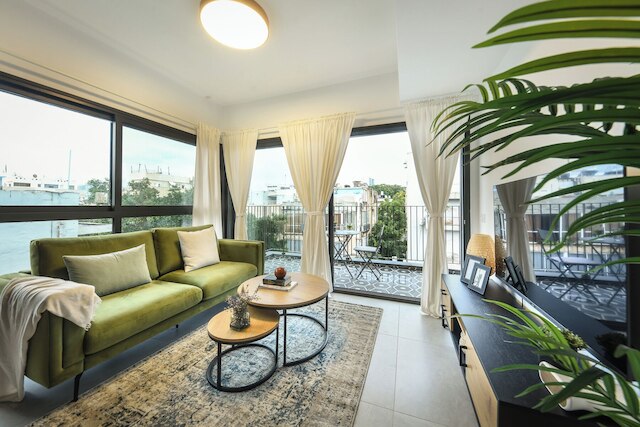 Stylish 2BR Apt with Balcony and View