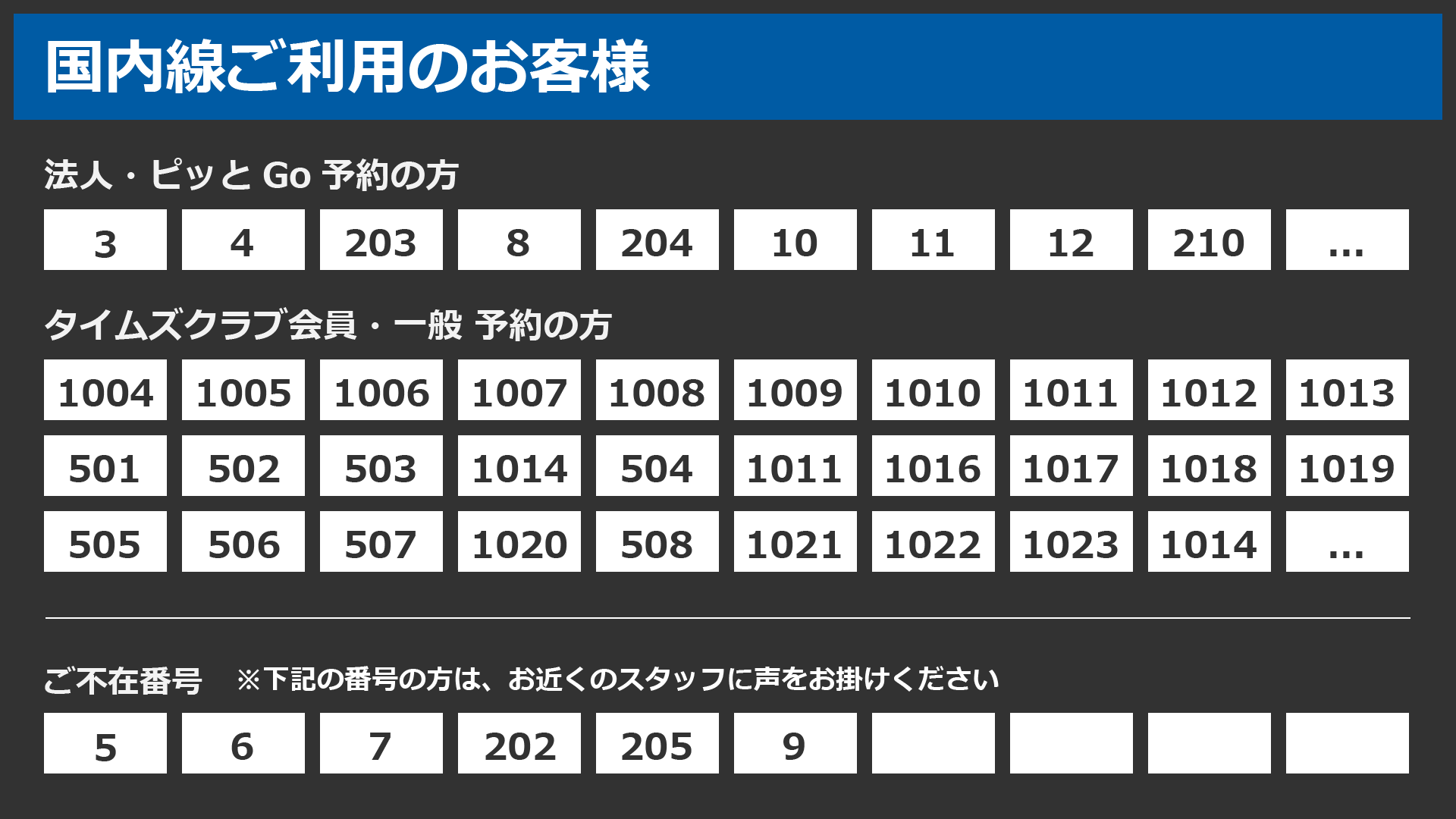 タイムズカーレンタル モニターの受付番号表示で出発までの時間もゆっくり