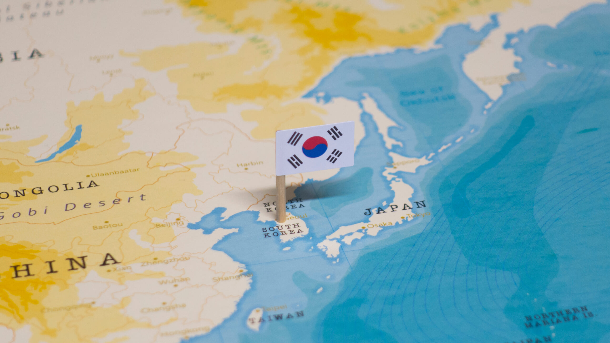 韓国の地図と国旗